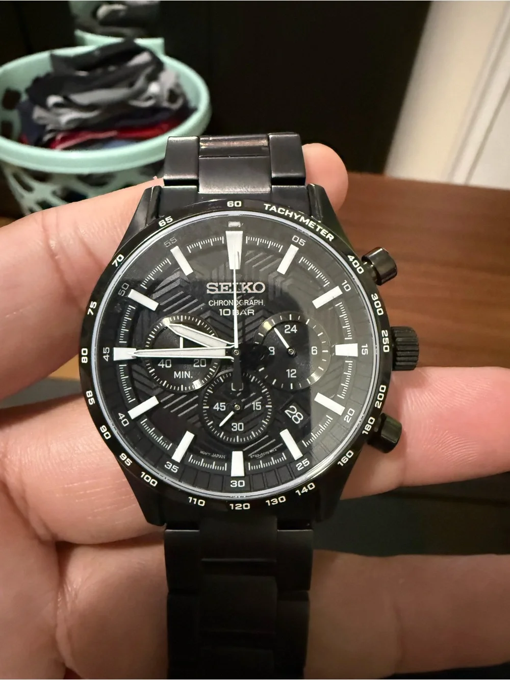 Seiko Black Stainless Steel Chronograph Watch